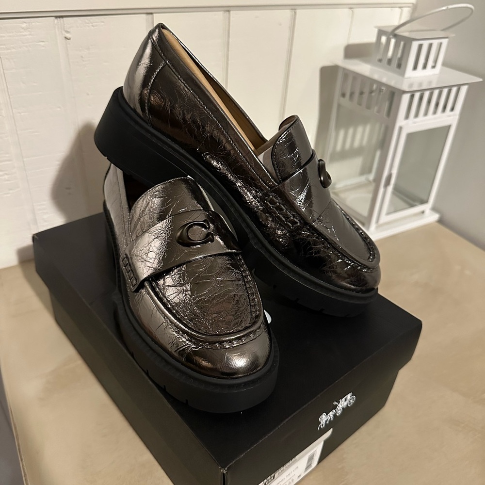 Metallic Loafers with Coach Logo Detail